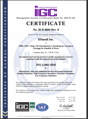 chứng chỉ ISO 13485:2016 của máy sóng cao tần RF trị liệu VESTA MFR