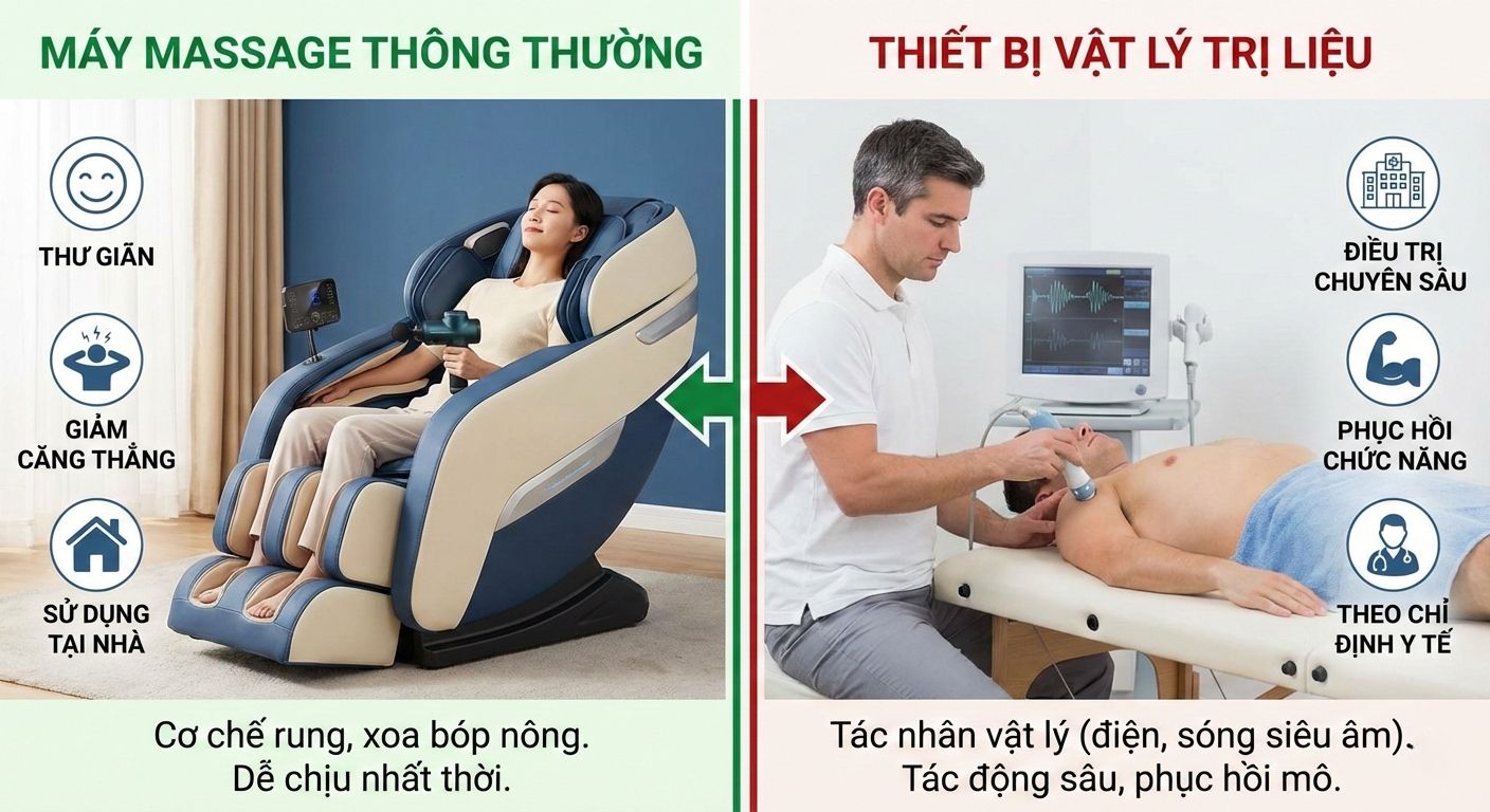 Thiết bị trị liệu dành cho dân văn phòng và người cao tuổi thường bị đau lưng 3 sự khác nhau giữa máy massage và thiết bị trị liệu