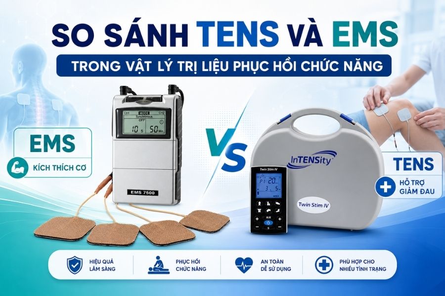 So sánh TENS và EMS trong vật lý trị liệu phục hồi chức năng