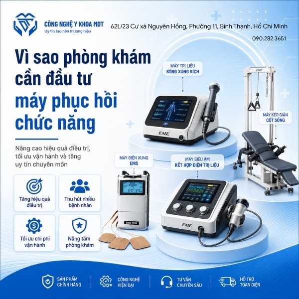 Các loại máy phục hồi chức năng trong vật lý trị liệu 2026 1 Vì sao phòng khám cần đầu tư máy phục hồi chức năng