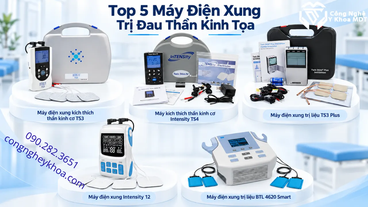 Top 5 máy điện xung hỗ trợ điện trị liệu tại MDT Máy Điện Xung Trị Đau Thần Kinh Tọa gồm 5 model tham khảo